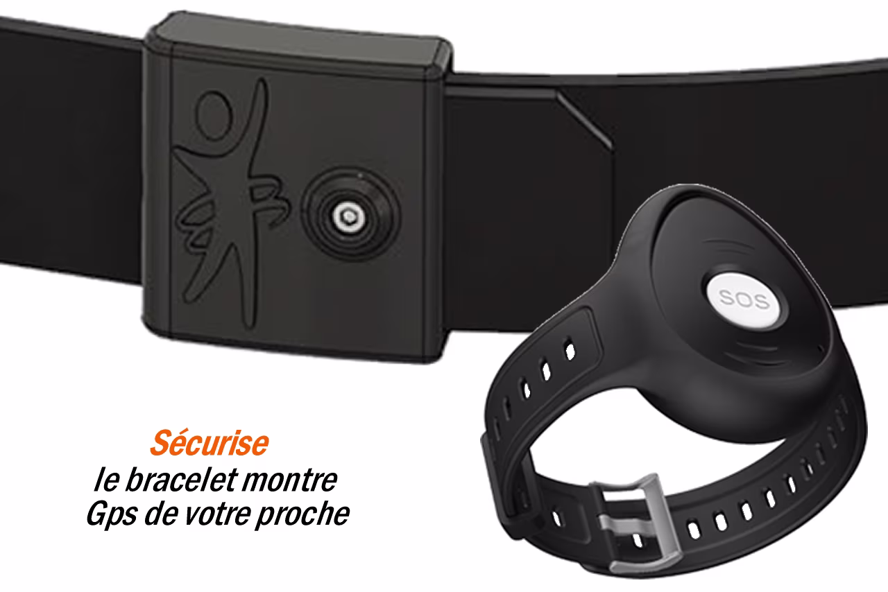 Traceur GPS pour personne âgée porté au poignet avec bracelet à fermoir de sûreté